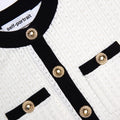 White Pointelle Knit Contrast Mini Dress