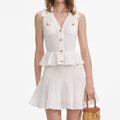 White Pointelle Peplum Knit Mini Dress