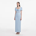 Blue Crepe Crystal Trim Maxi Dress