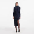 Navy Satin Midi Dress