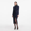 Navy Satin Midi Dress