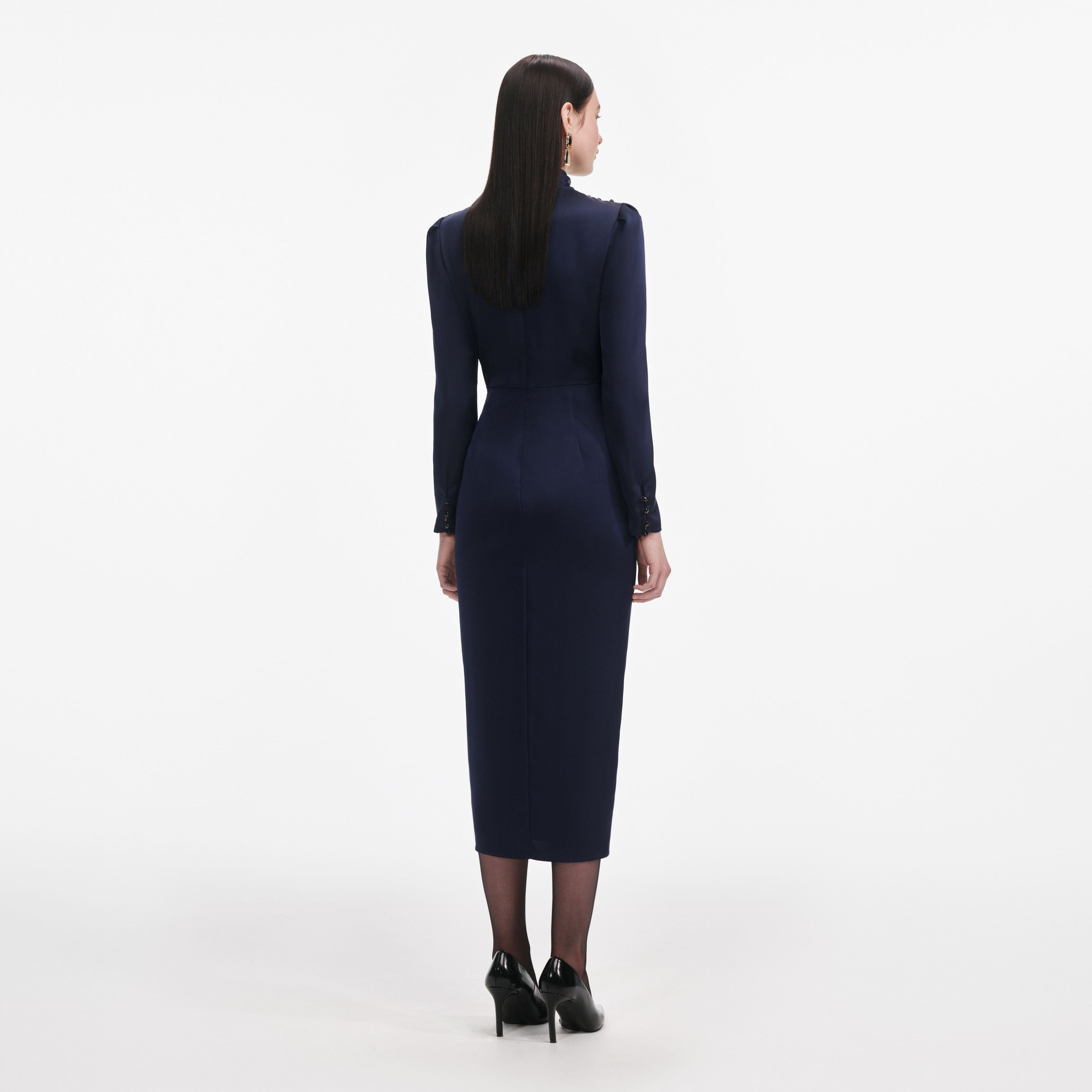 Navy Satin Midi Dress