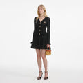 Black Pointelle V Neck Knit Mini Dress