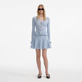 Blue Pointelle Knit Mini Dress