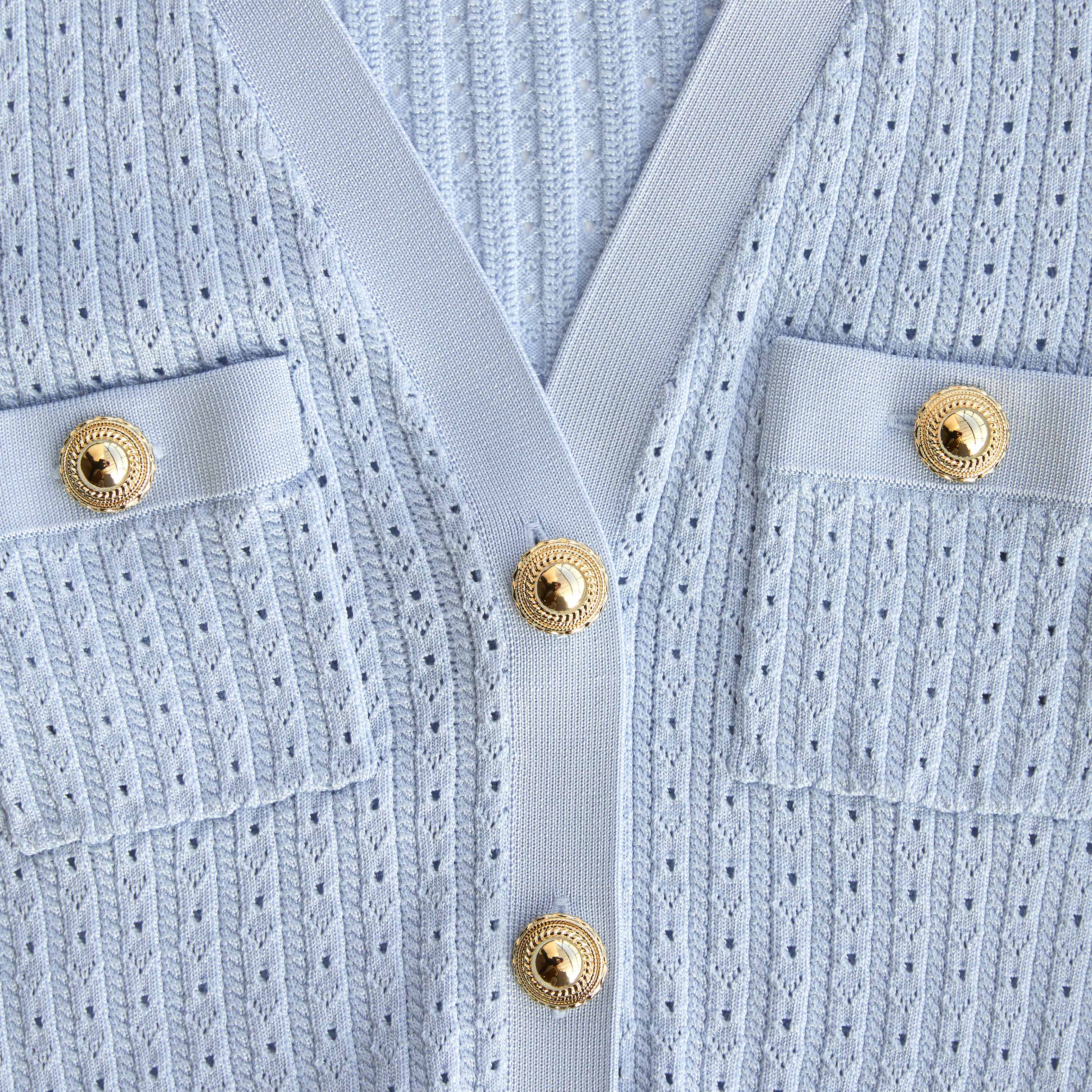 Blue Pointelle Knit Mini Dress