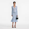 Blue Pointelle Peplum Knit Midi Dress