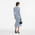 Blue Pointelle Peplum Knit Midi Dress