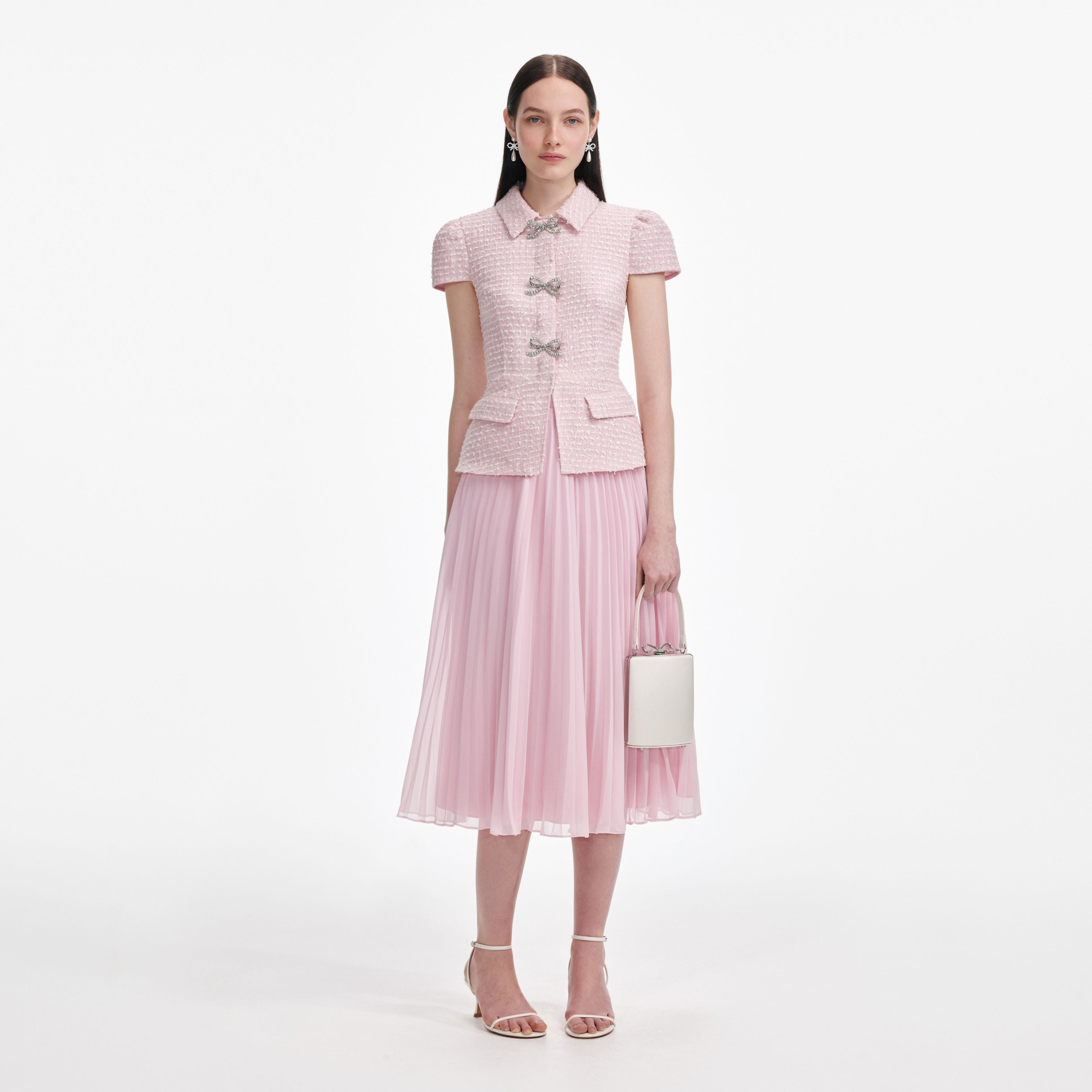 Pink Boucle Midi Dress