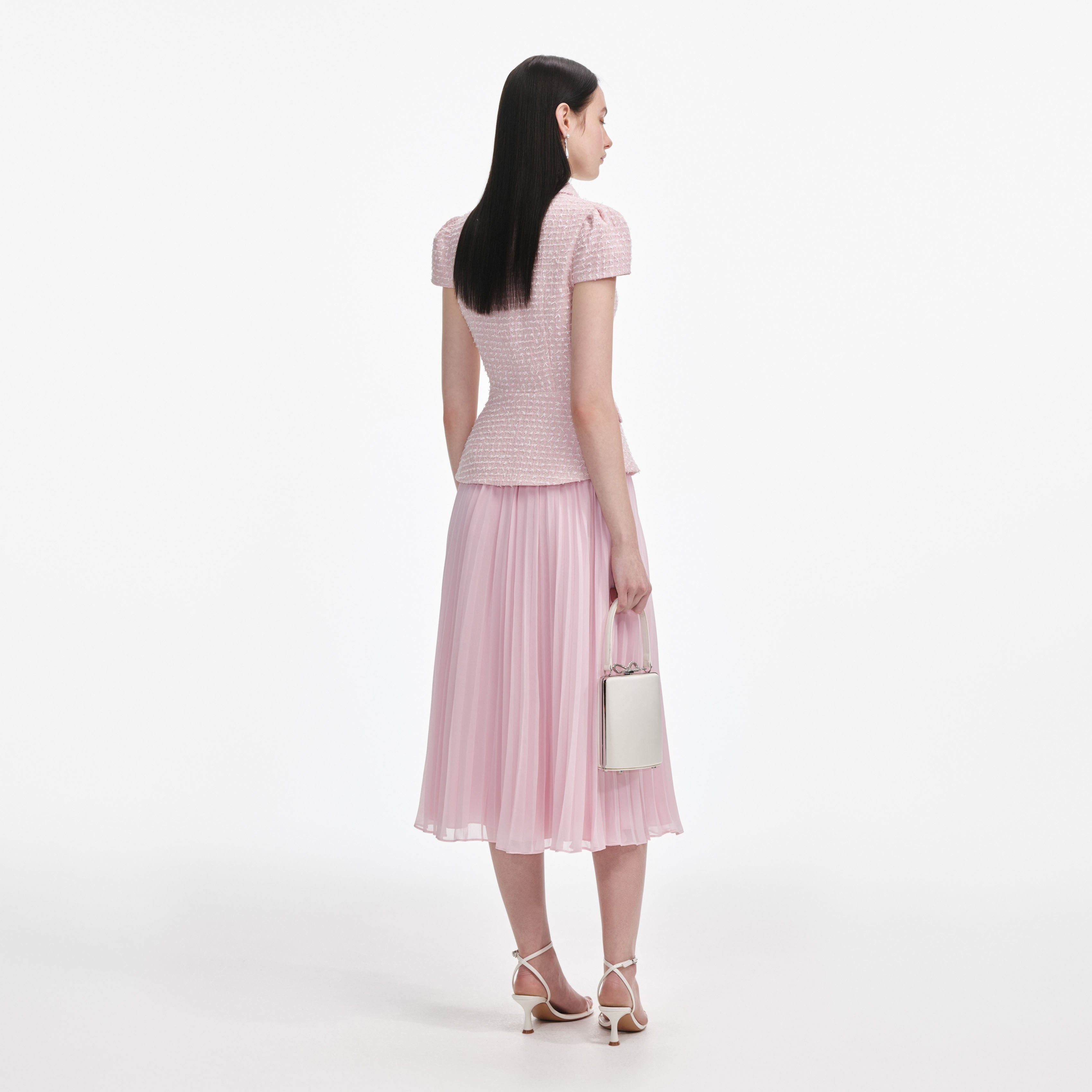 Pink Boucle Midi Dress
