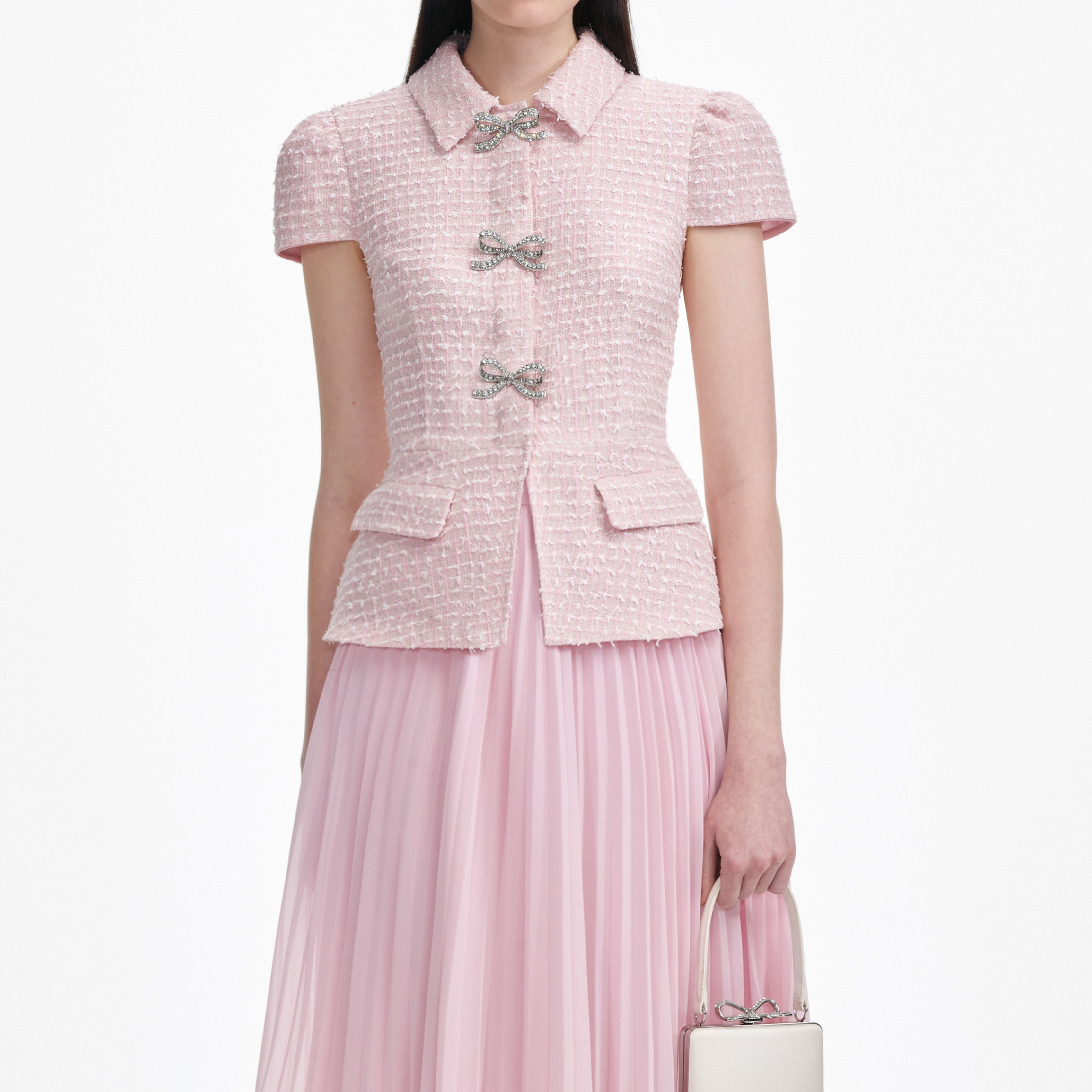 Pink Boucle Midi Dress