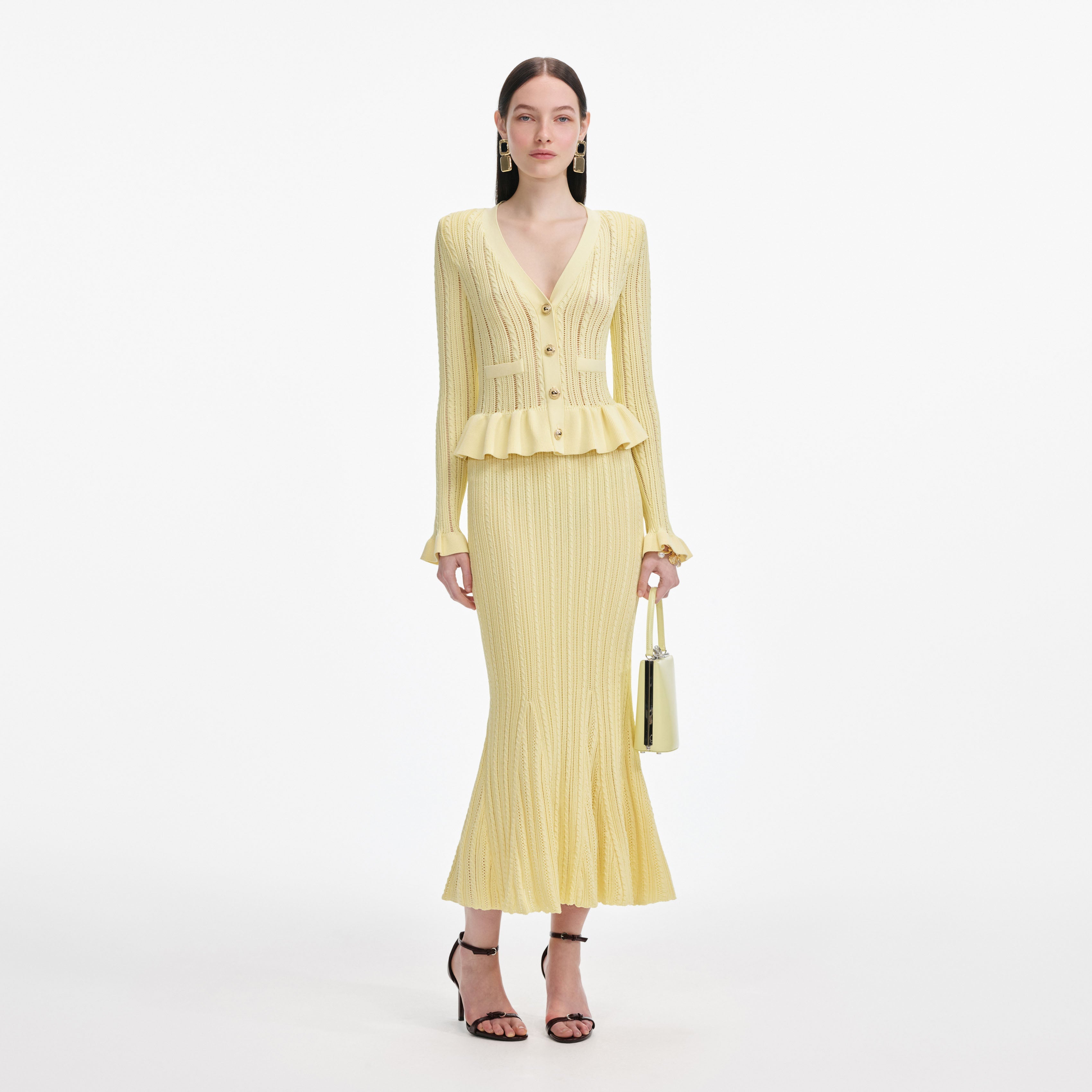 Yellow Knit Peplum Midi Dress