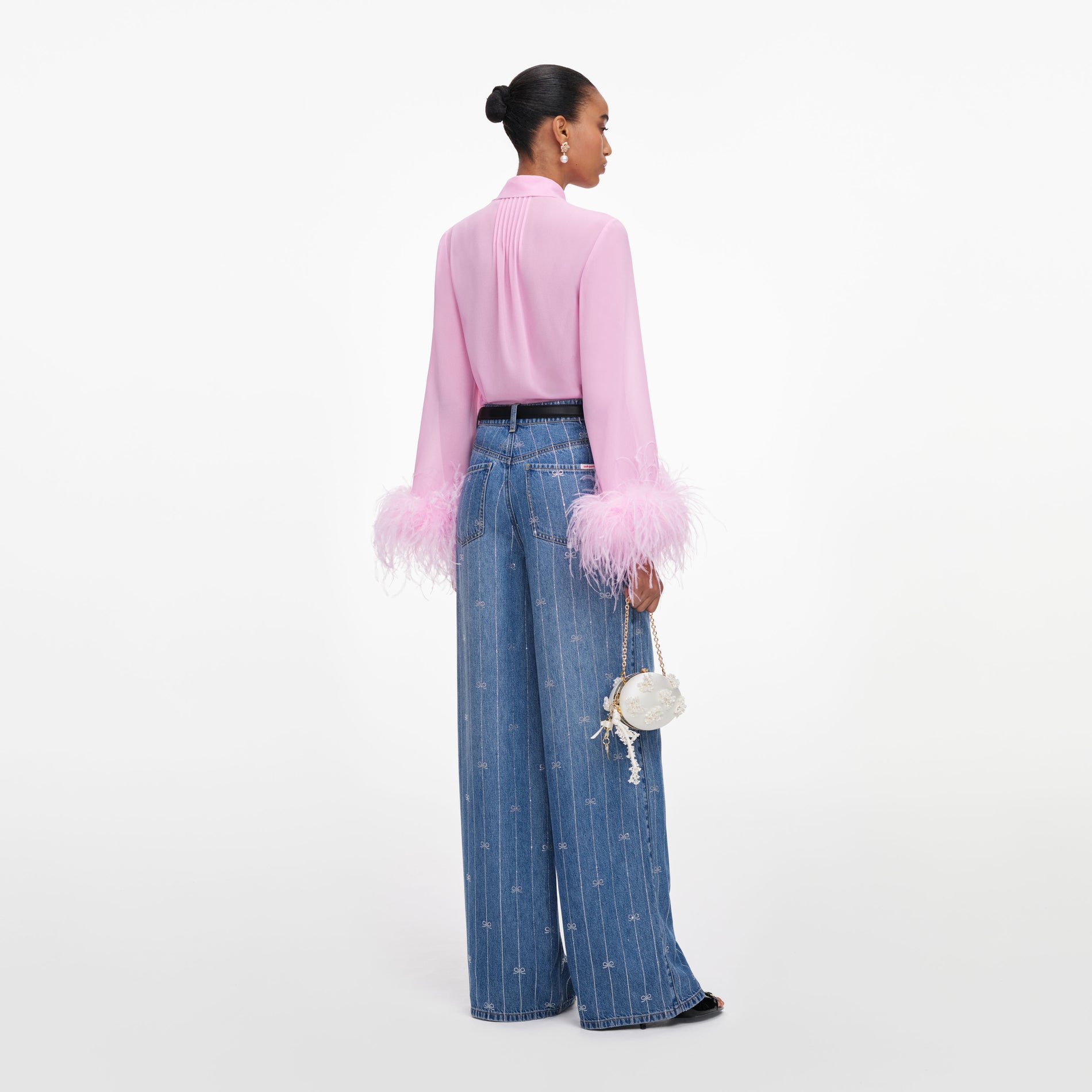 Pink Georgette Feather Cuff Blouse