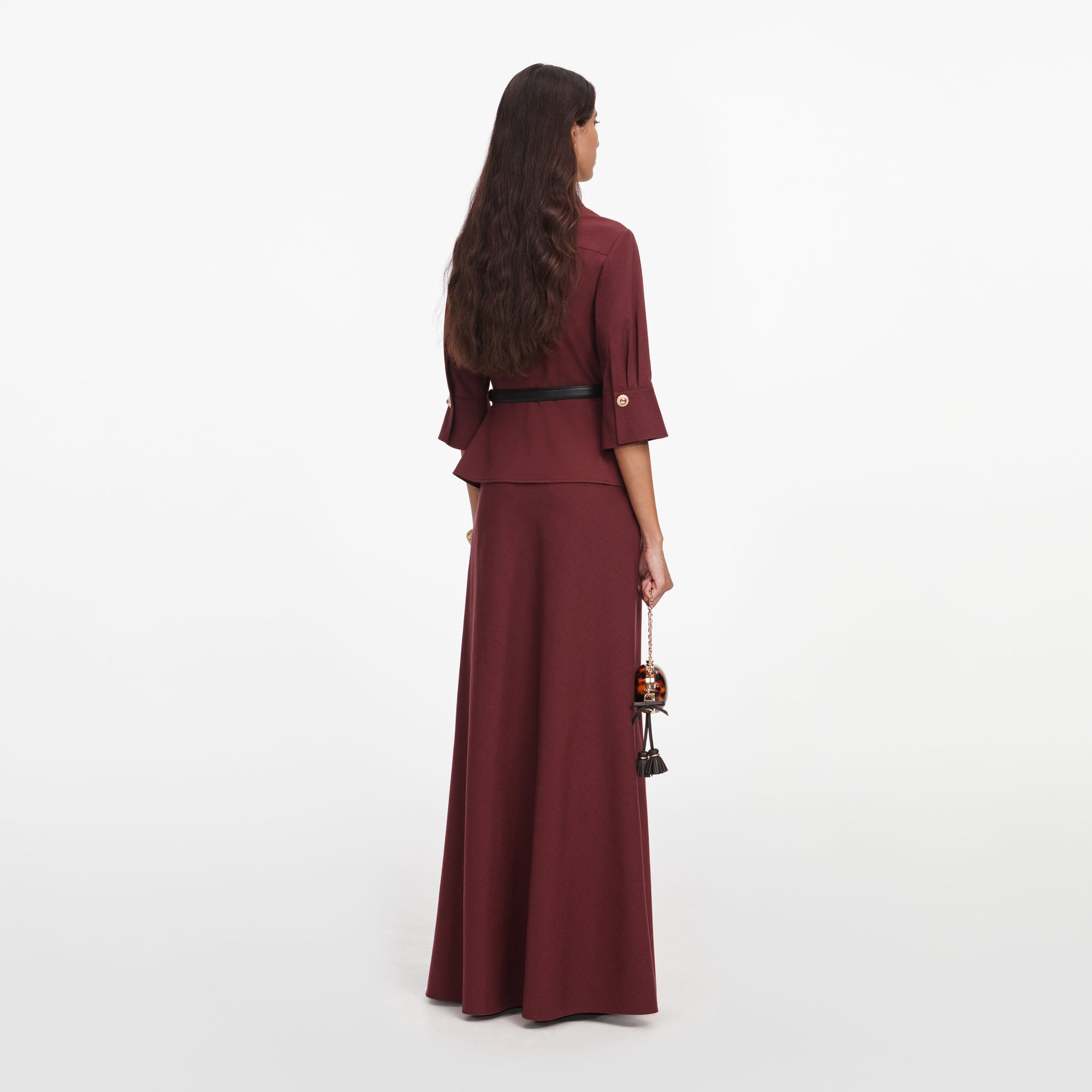 Back view of a woman wearing the Brown Twill Maxi Dress