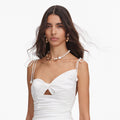 White Cotton Gathered Midi Dress