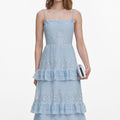 Blue Chiffon Lace Tiered Midi Dress