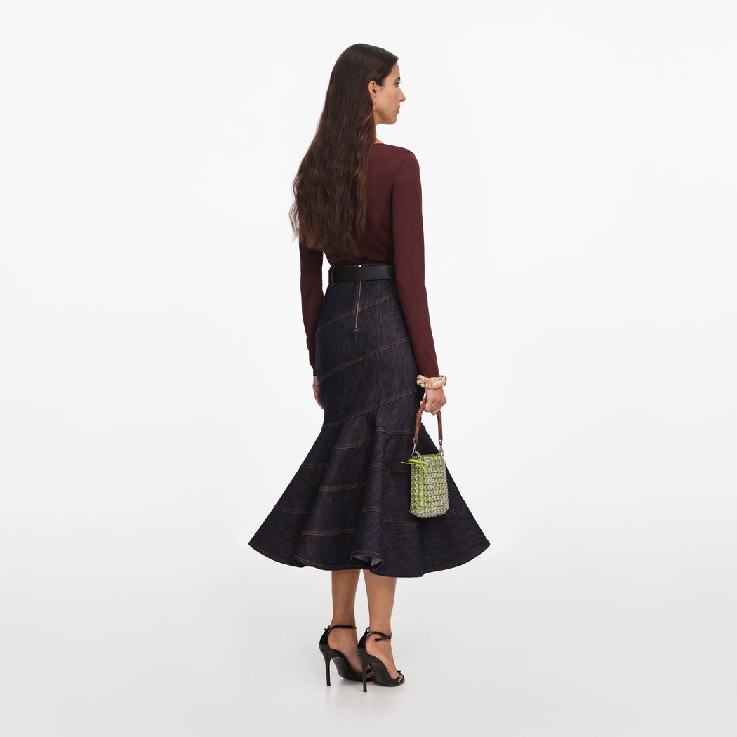 Back view of a woman wearing the Brown Viscose Knit Bodysuit