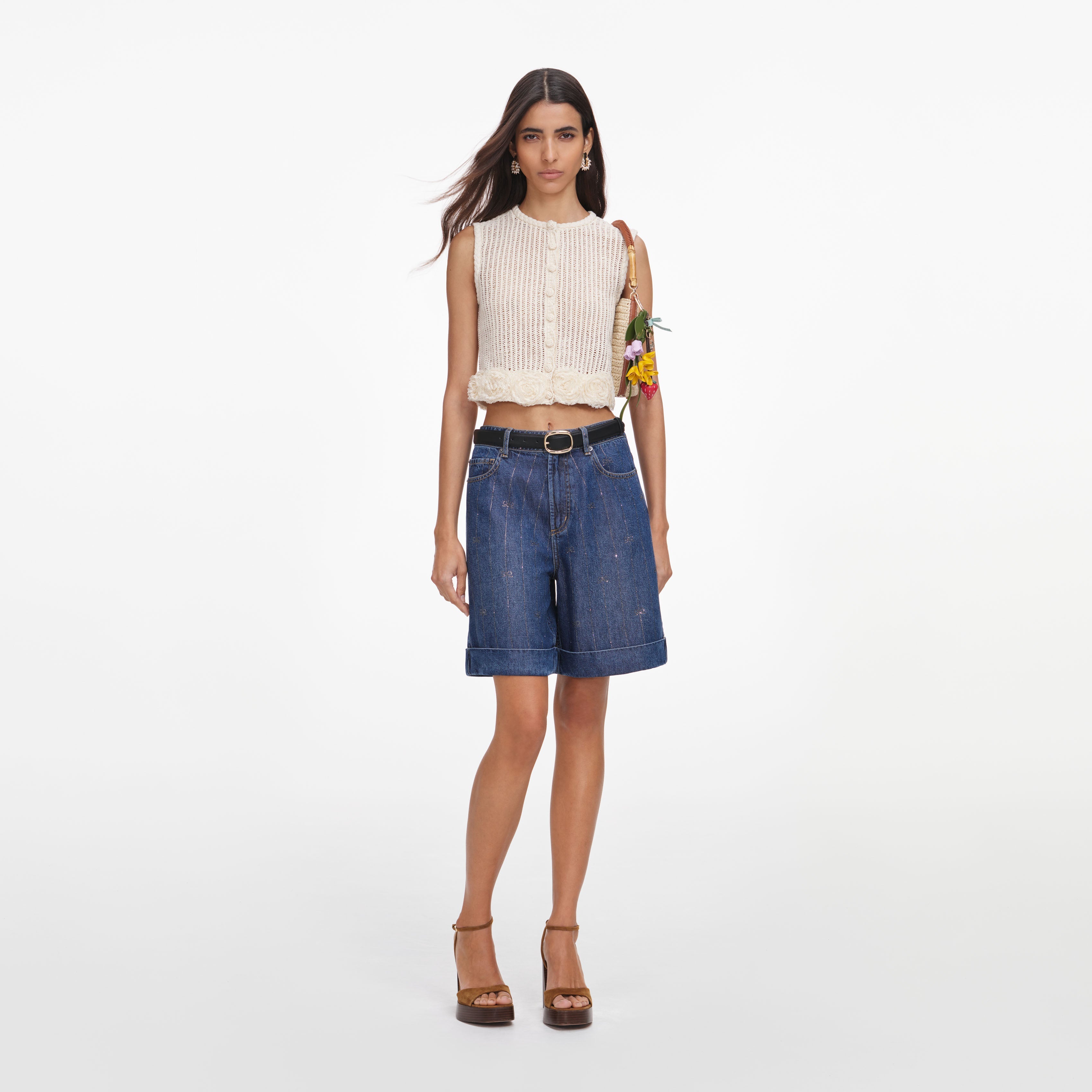 Cream Crochet Flower Knit Top