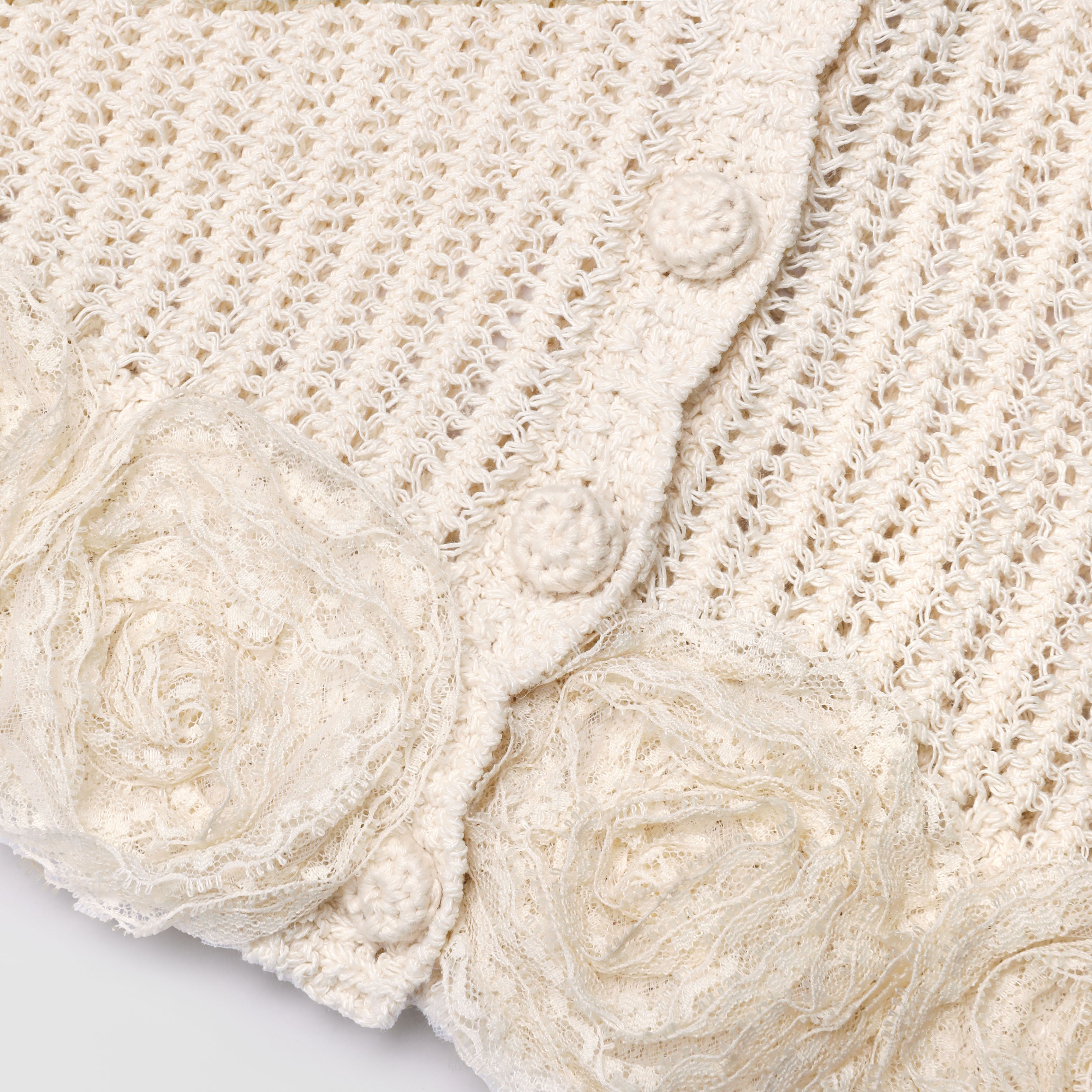 Cream Crochet Flower Knit Top