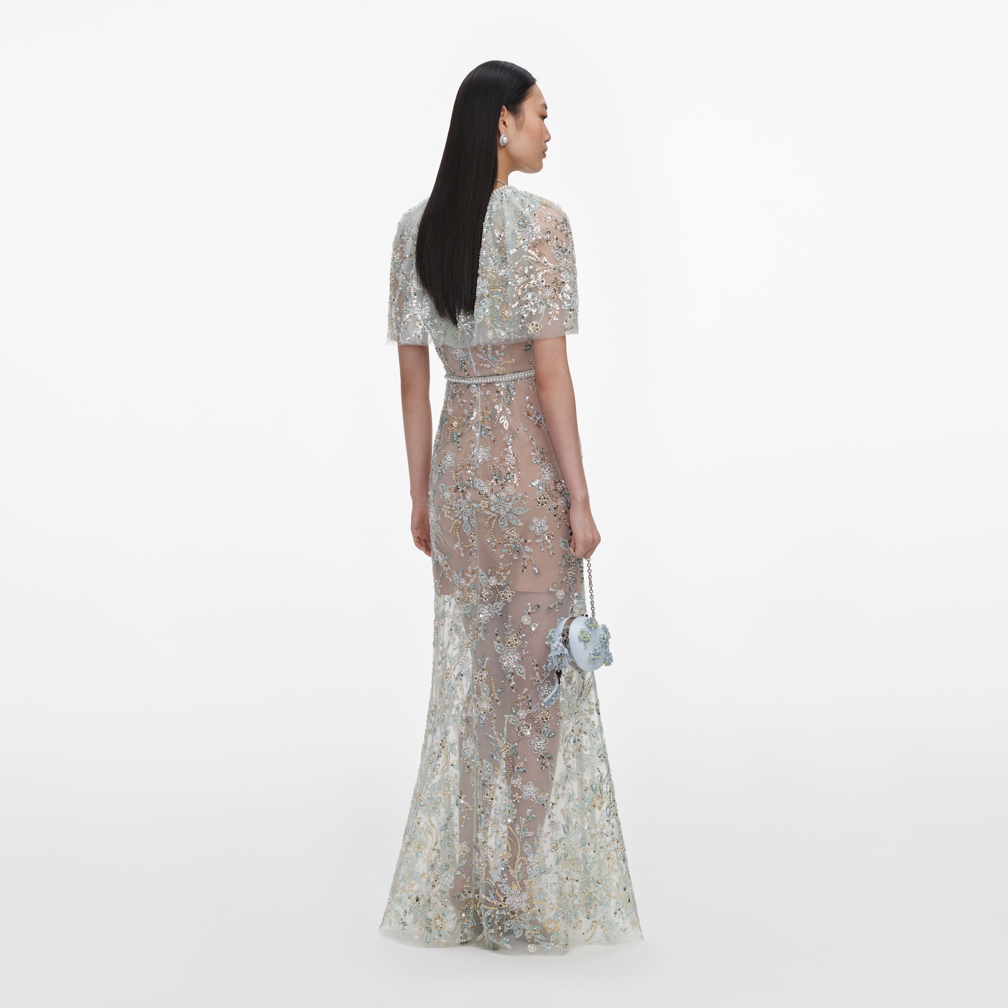 Mint Embellished Cape Maxi Dress