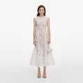 White Tulle Lace Midi Dress