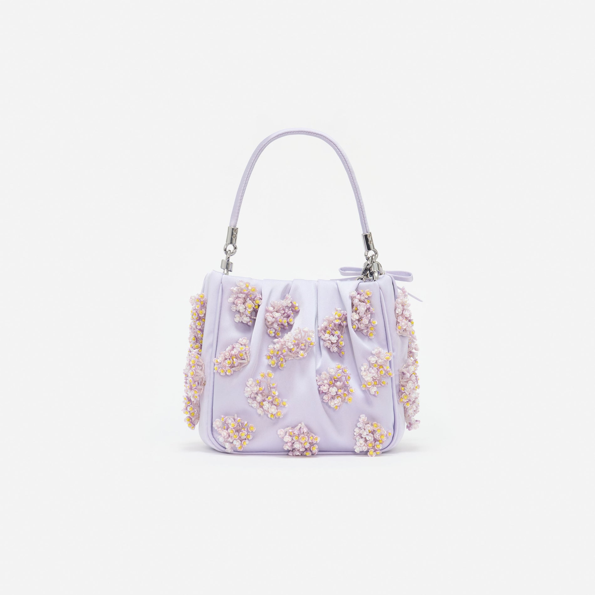 Lilac Satin Floral Beaded Tote Bag