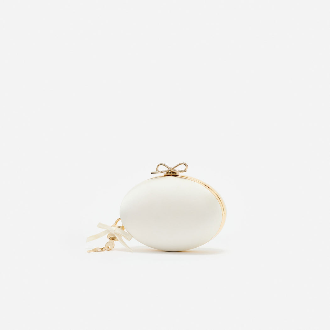 Cream Satin Oval Clutch