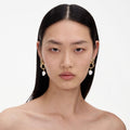 Gold Link Pearl Drop Earrings