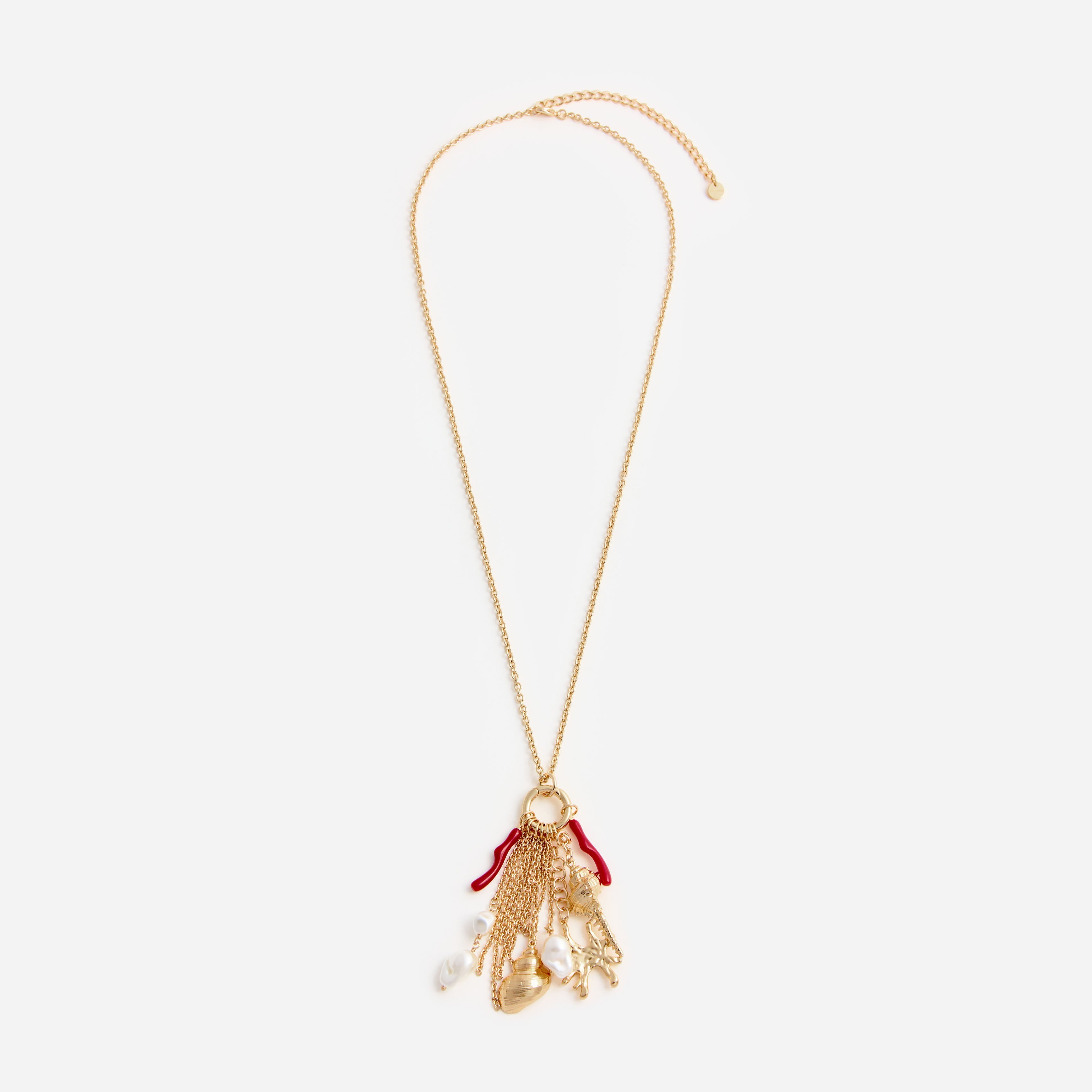 Gold Coral Charm Cluster Necklace