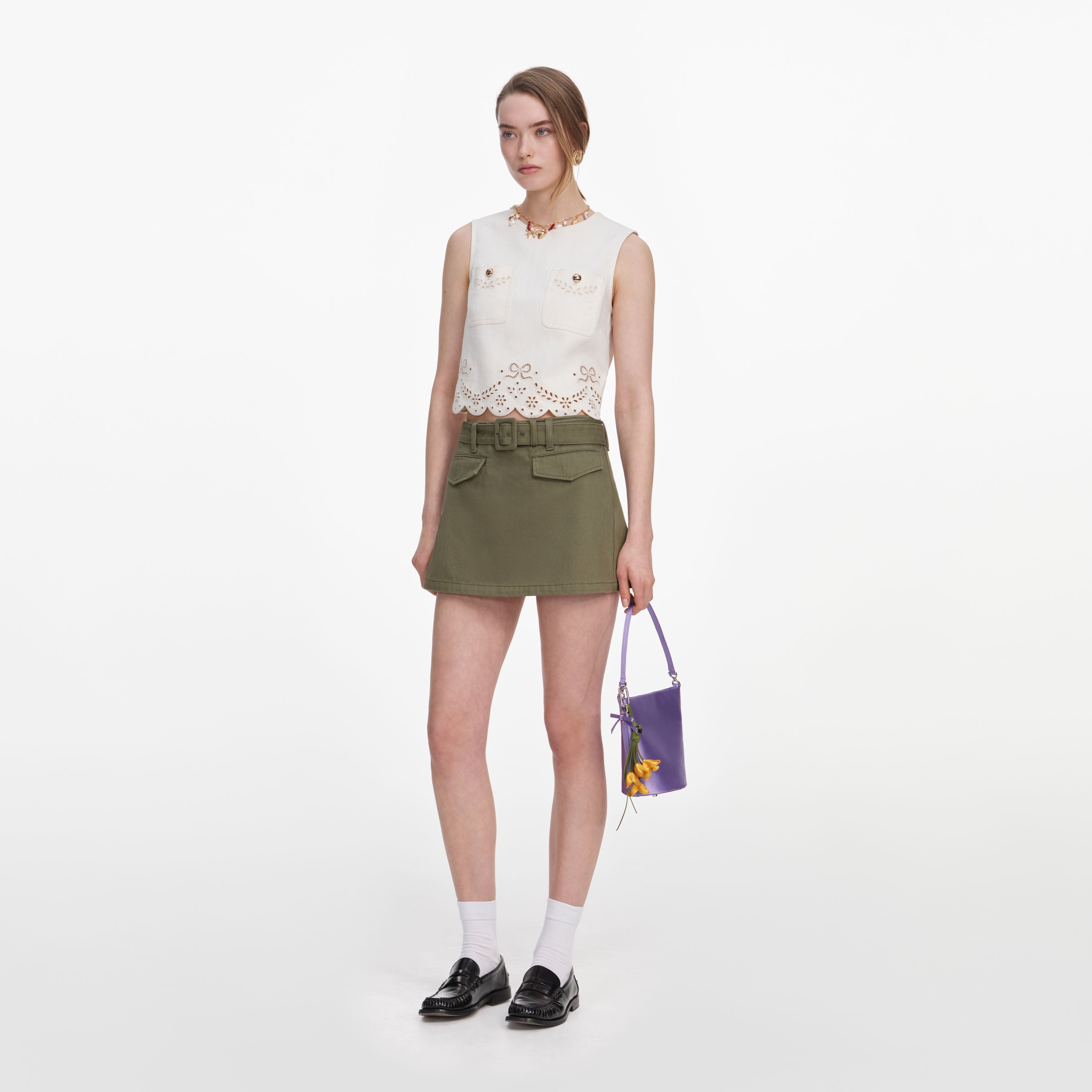 Cream Broderie Denim Top