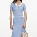 Blue Ribbed Knit Midi Dress
