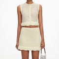 Yellow Crochet Flower Knit Mini Skirt