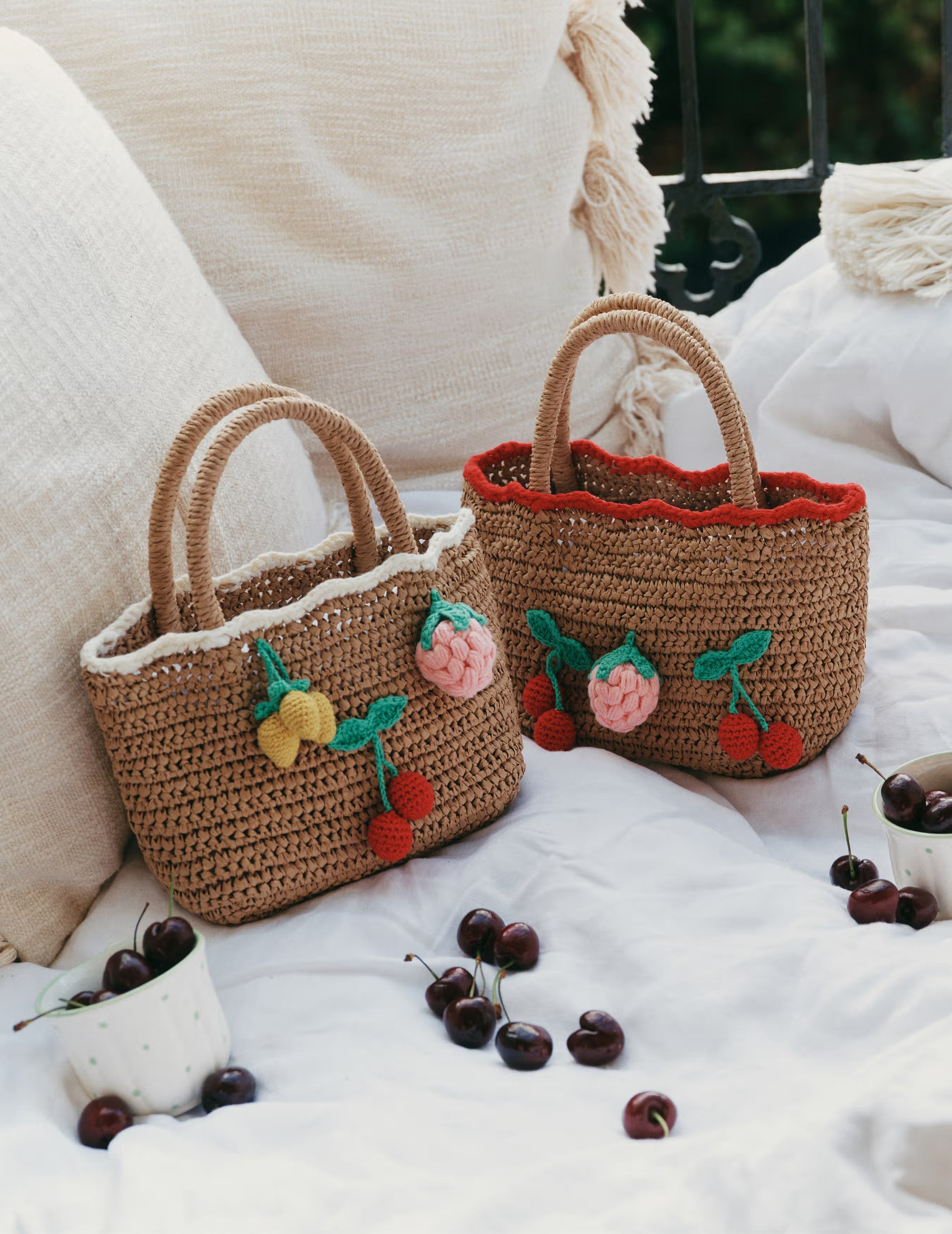 Raffia Cherry Tote Bag