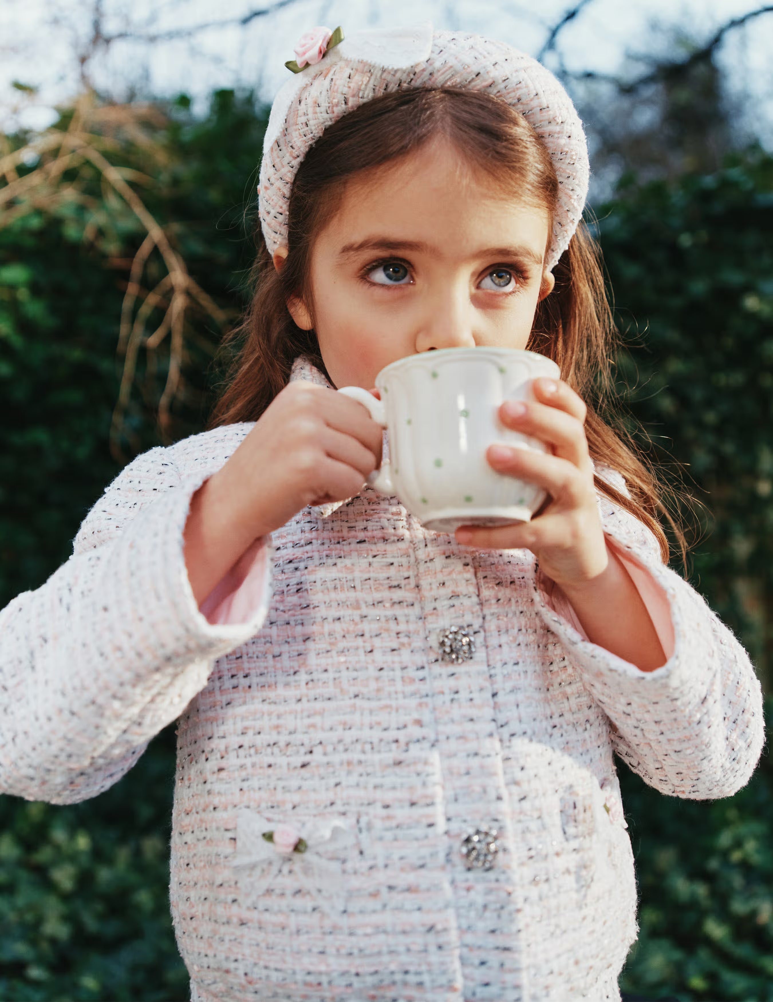 Pink Boucle Lace Bow Jacket