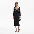 Black Diamante Bow Midi Dress