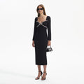 Black Diamante Bow Midi Dress