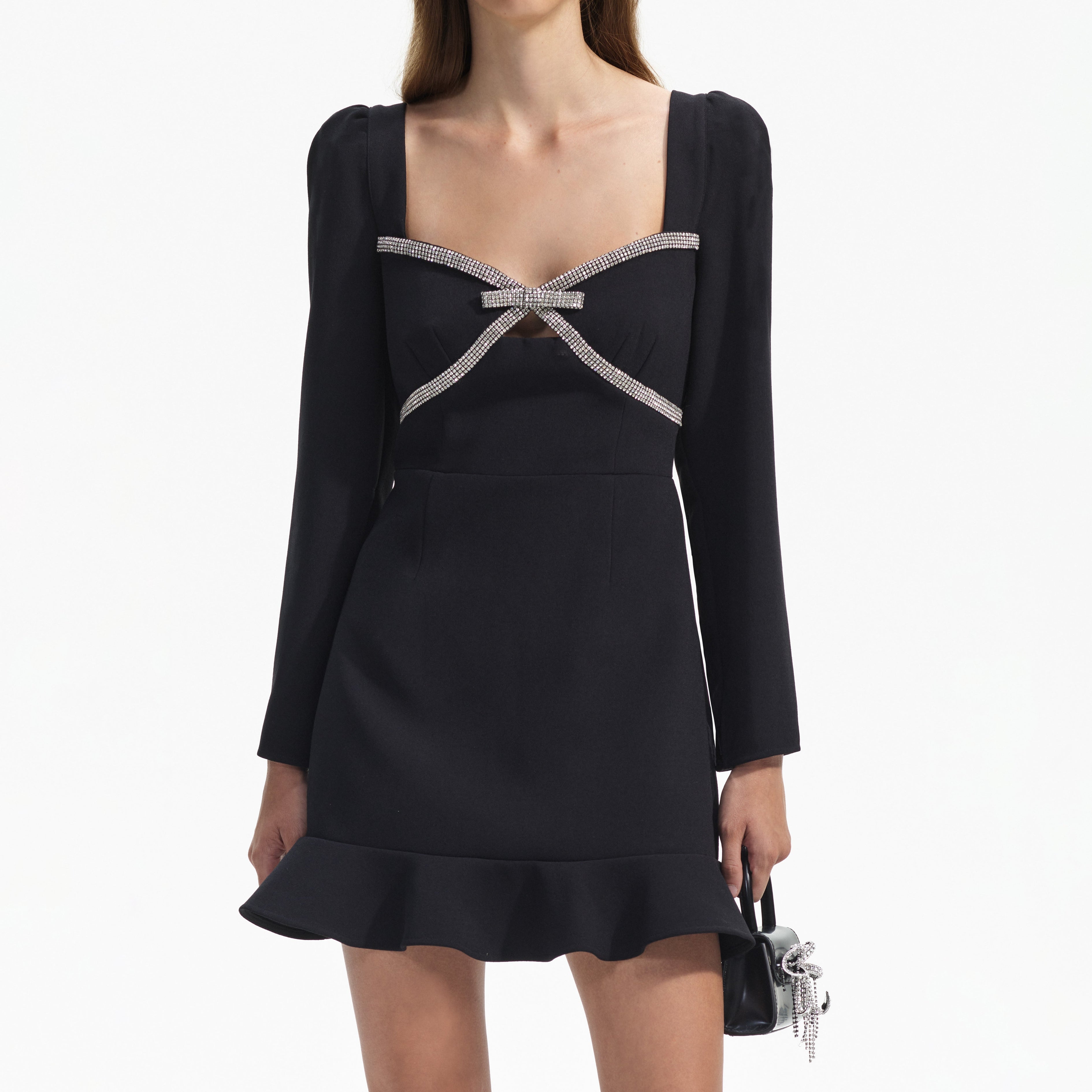 Black Diamante Bow Mini Dress
