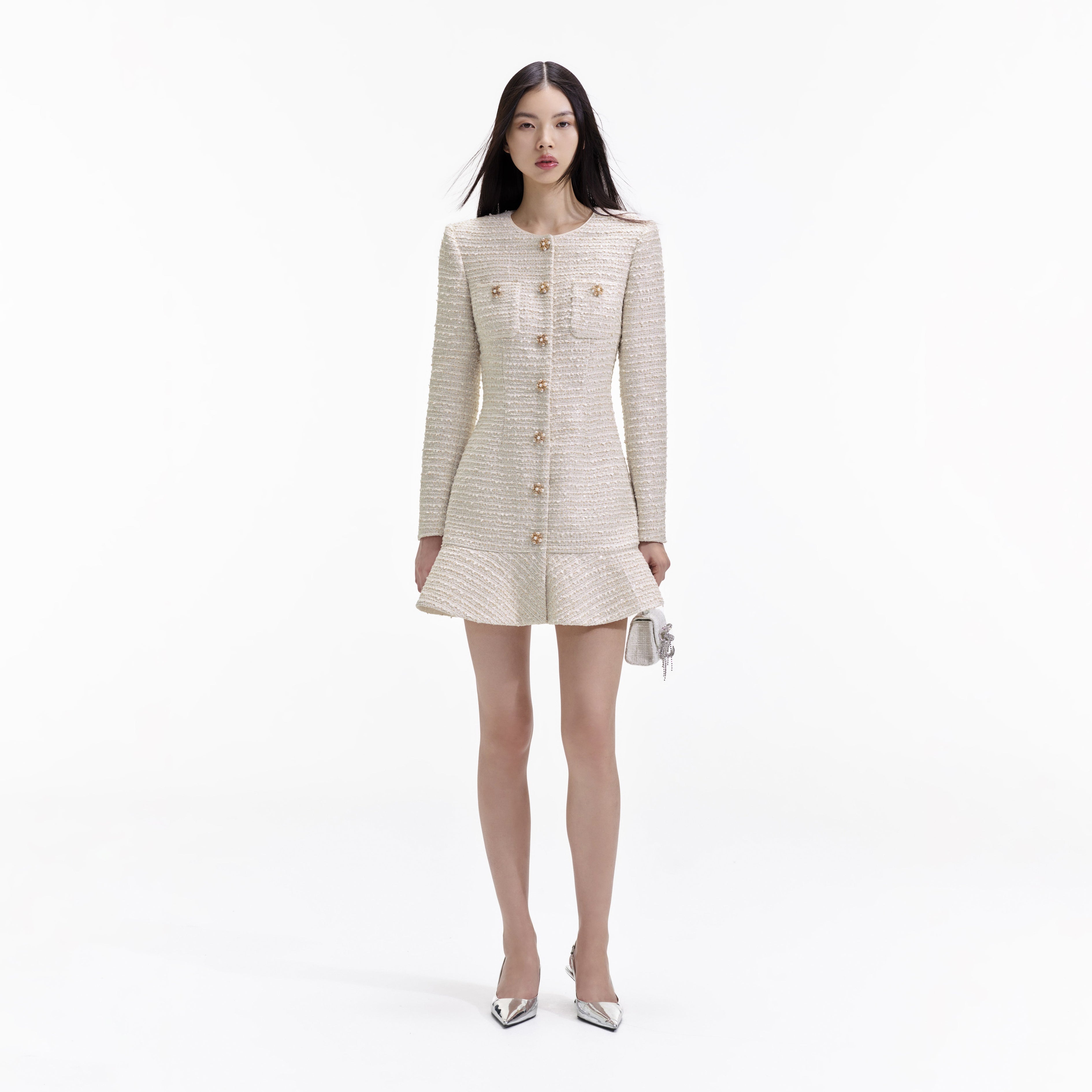 Gold Boucle Long Sleeve Mini Dress