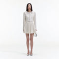 Cream Knit Floral Trim Cardigan