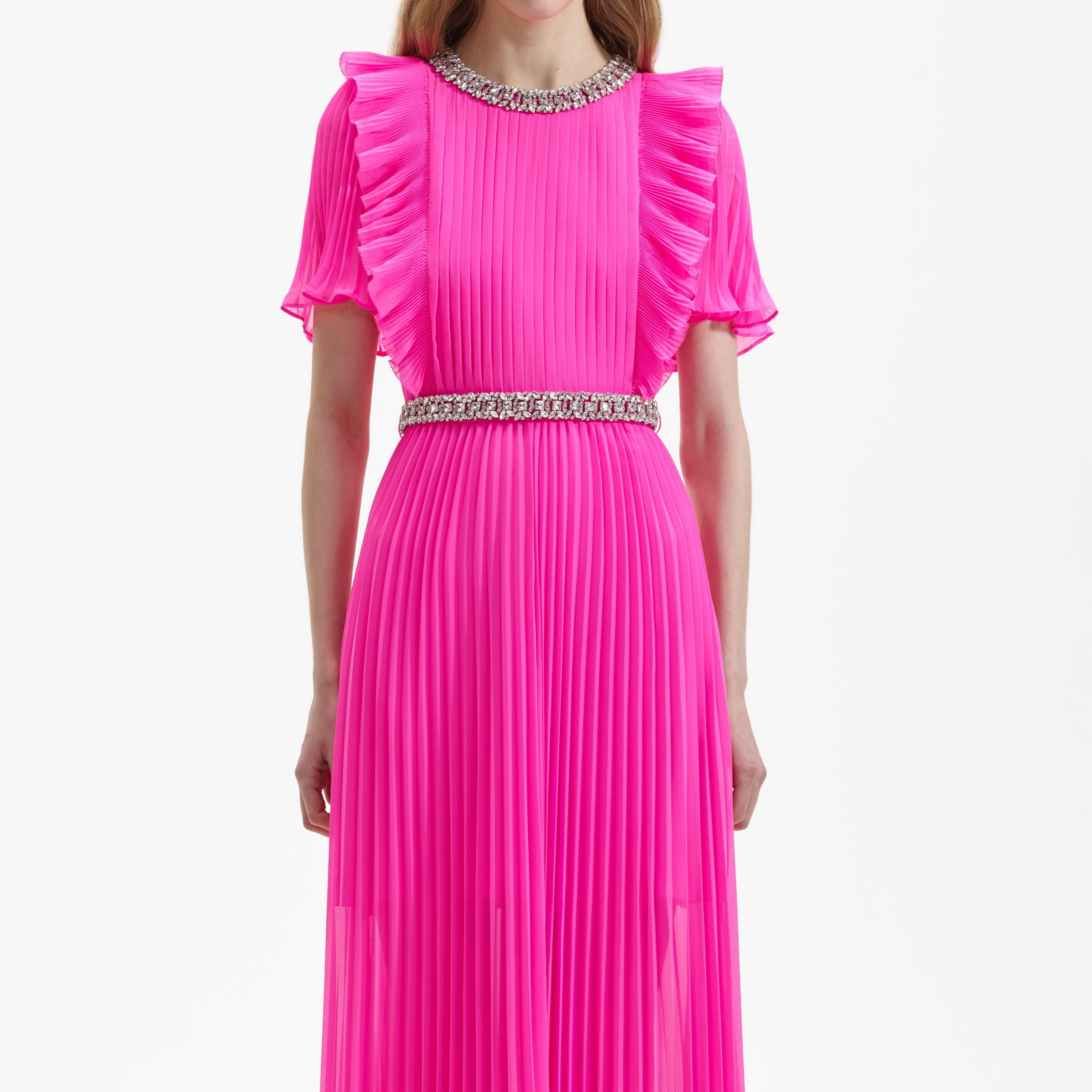 Pink Chiffon Diamante Maxi Dress