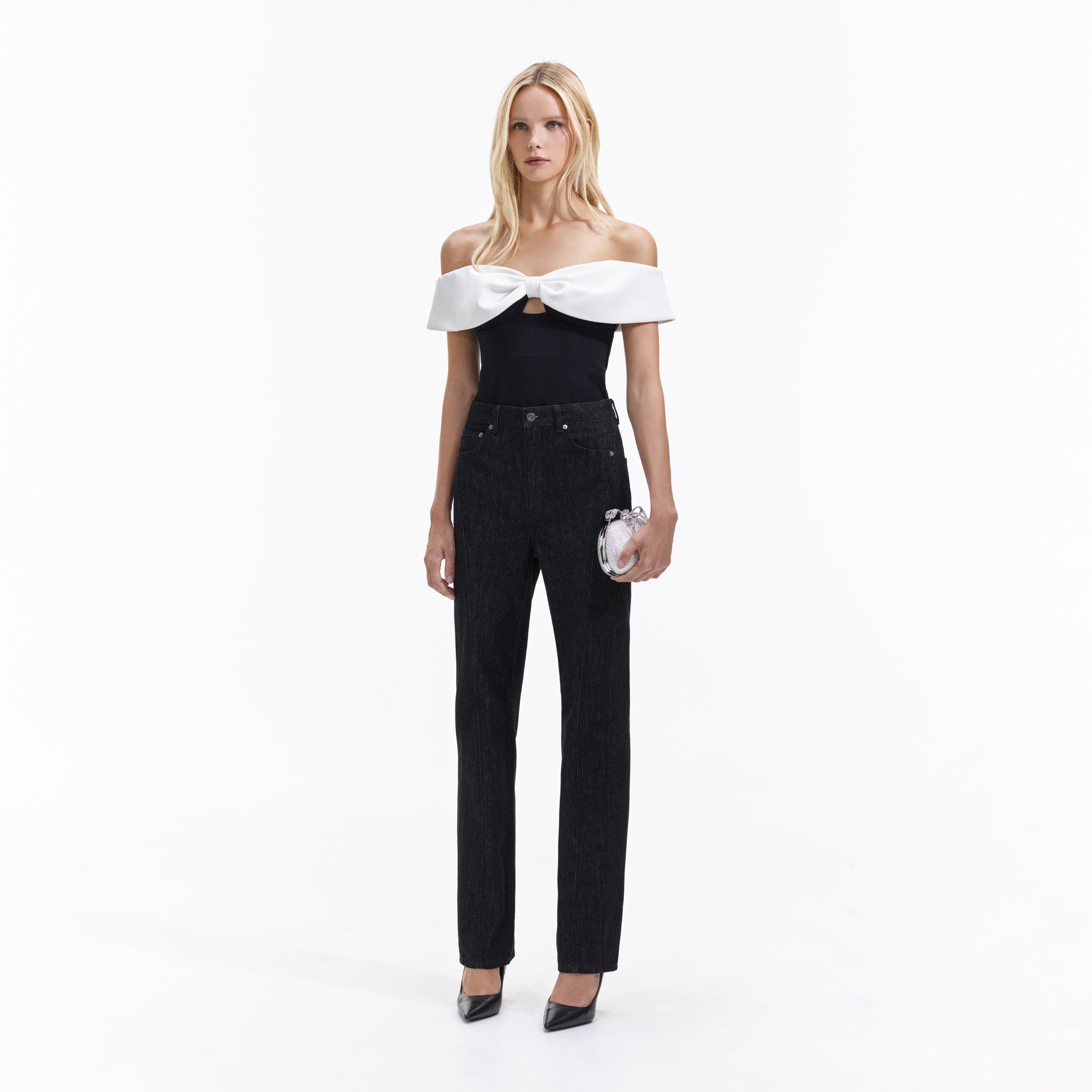 Black Crepe Bow Top
