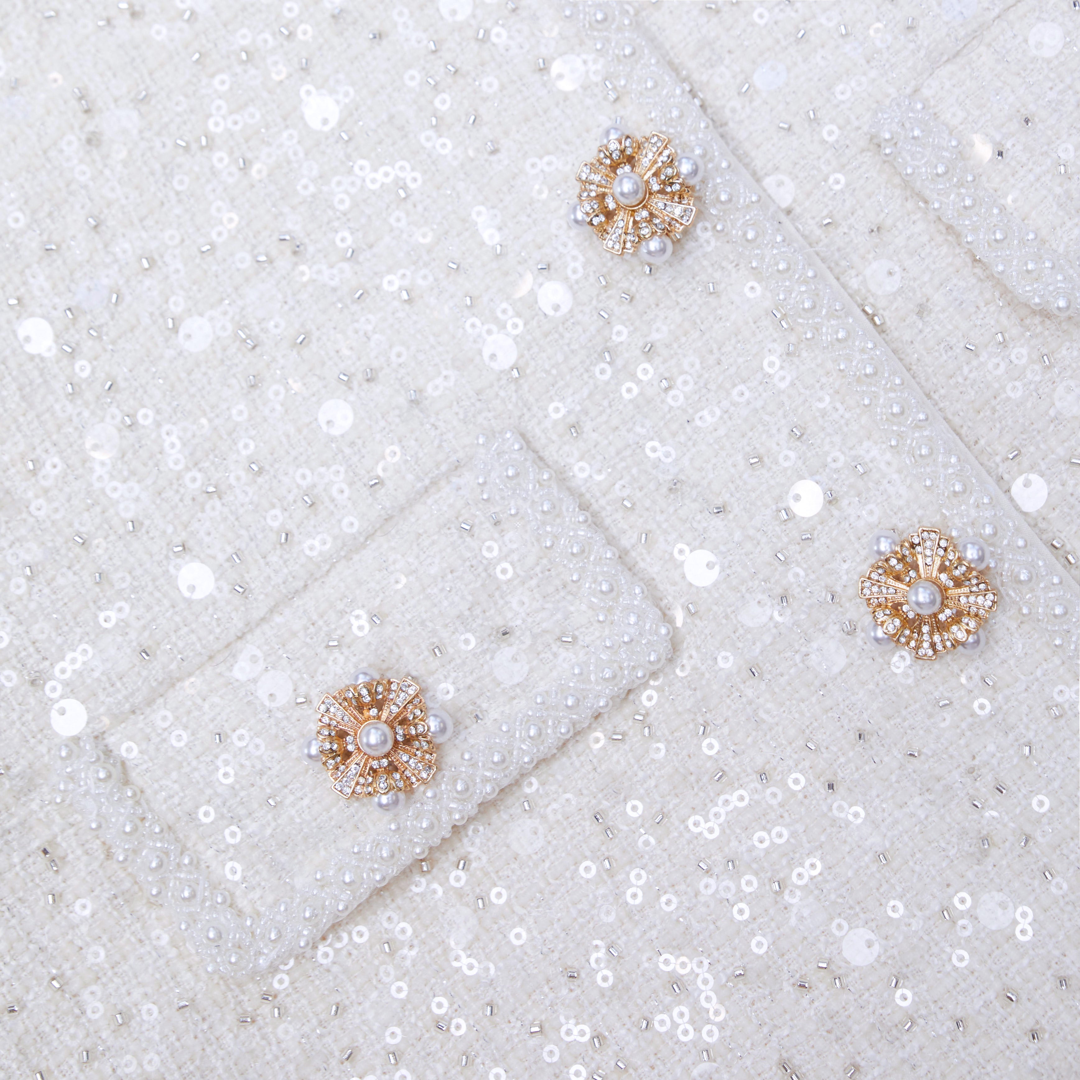 Cream Sequin Boucle Jacket