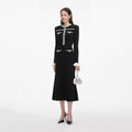 Black Pearl Trim Knit Midi Dress
