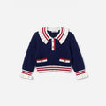 Navy Textured Pointelle Knit Cardigan