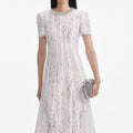 White Sequin Lace Embellished Midi Dress