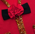 Red Textured Knit Corsage Cardigan