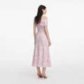 Pink Rhinestone Lace Asymmetric Midi Dress