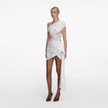 White Rhinestone Lace Tie Side Mini Dress