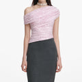 Pink Rhinestone Lace Drape Top
