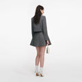 Grey Herringbone Scarf Detail Jacket