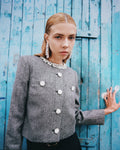 Grey Herringbone Crystal Trim Jacket